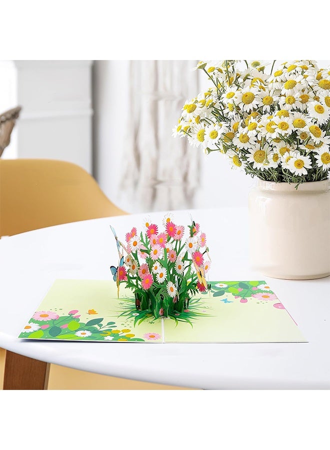 بطاقة ثلاثية الأبعاد منبثقة للفراشة والأقحوان مع ظرف وعلامة ملاحظة تهنئة بمناسبة الذكرى السعيدة أو عيد الميلاد للنساء - Image 3